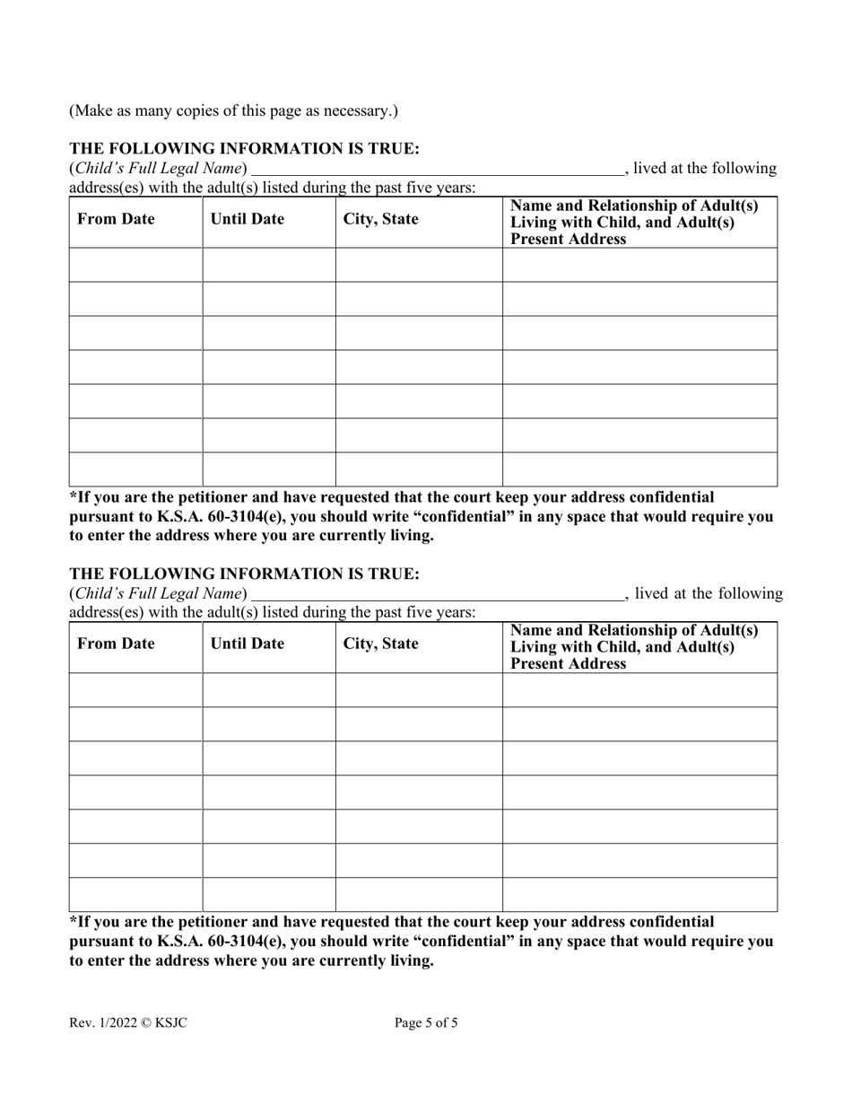 Niform Child Custody Jurisdiction and Enforcement Act (Uccjea) Affidavit - Kansas, Page 5