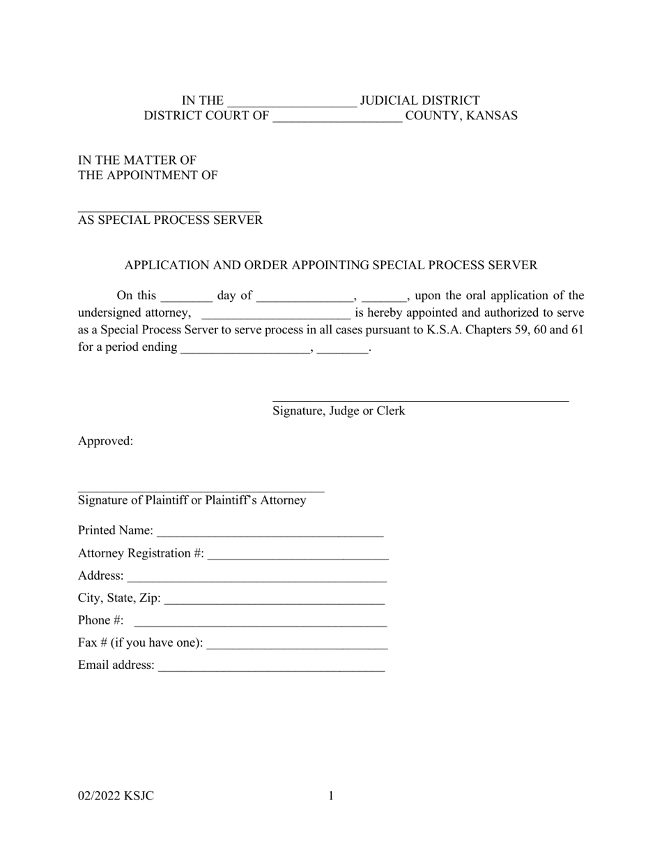Application and Order Appointing Special Process Server - Kansas, Page 1