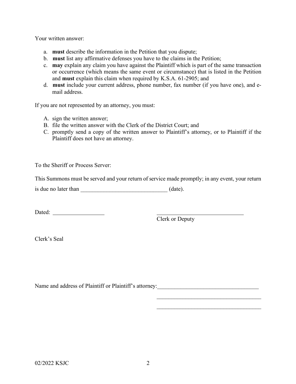 Summons - Kansas, Page 2
