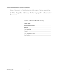 Petition (Repossession of Personal Property) - Kansas, Page 2