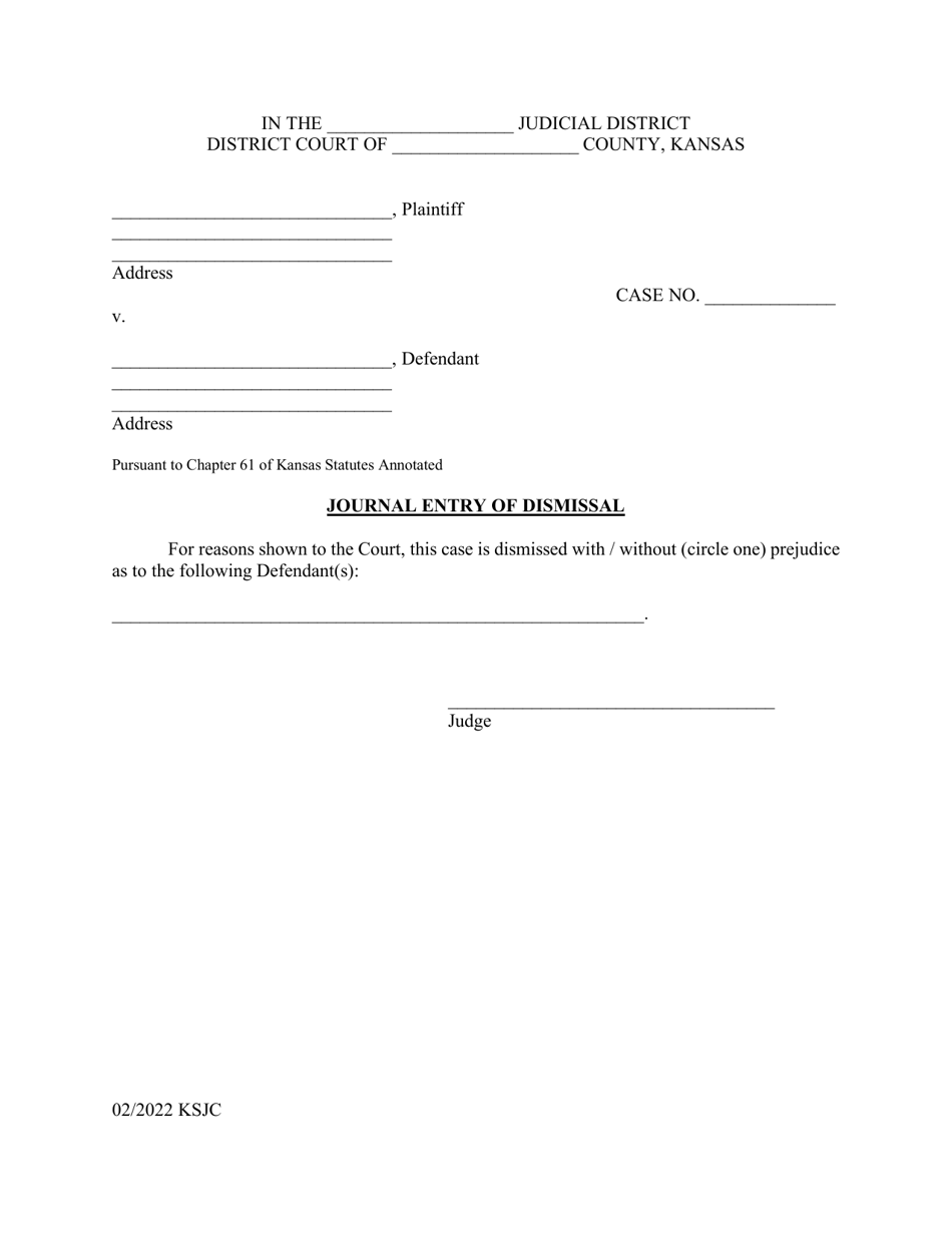 Journal Entry of Dismissal - Kansas, Page 1