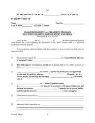 Form 243 Qualified Residential Treatment Program Placement Hearing Journal Entry and Order - Kansas