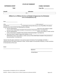 Document preview: Form 400-00231 Affidavit as to Military Service on Default of Appearance by Defendant - Vermont