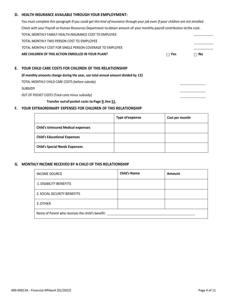 Form 400-00813A Financial Affidavit - Vermont, Page 4