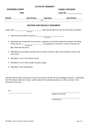 Document preview: Form 400-00806 Motion for Default Judgment - Vermont
