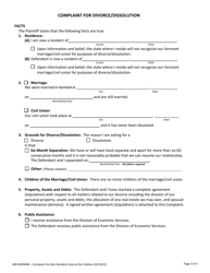 Form 400-00836NR Complaint for Non-resident Divorce - No Children - Vermont, Page 3