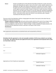 Form 400-00878 Final Stipulation - Property, Debts and Spousal Support - Vermont, Page 7