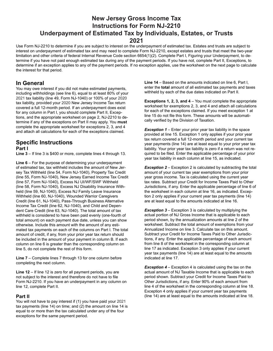 Form NJ-2210 Underpayment of Estimated Tax by Individuals, Estates, or Trusts - New Jersey, Page 3