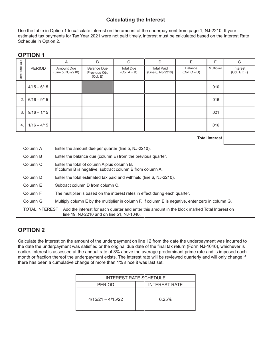 Form NJ-2210 Underpayment of Estimated Tax by Individuals, Estates, or Trusts - New Jersey, Page 4