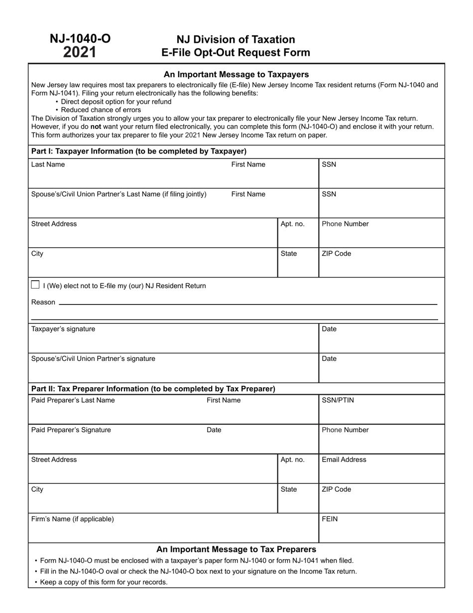 Form NJ1040O 2021 Fill Out, Sign Online and Download Fillable PDF