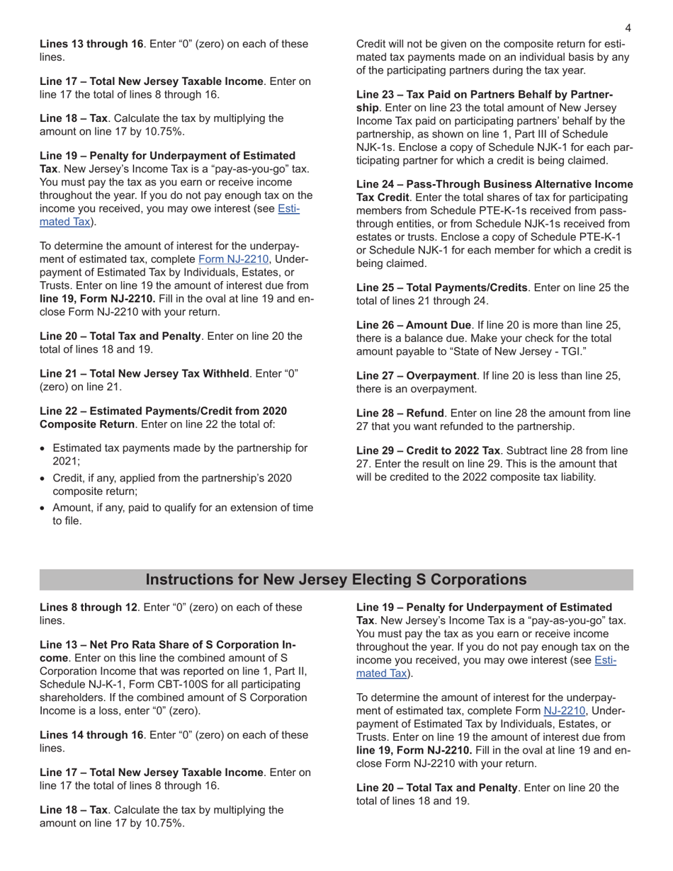 Instructions for Form NJ-1080-C, NJ-1080-E - New Jersey, Page 4