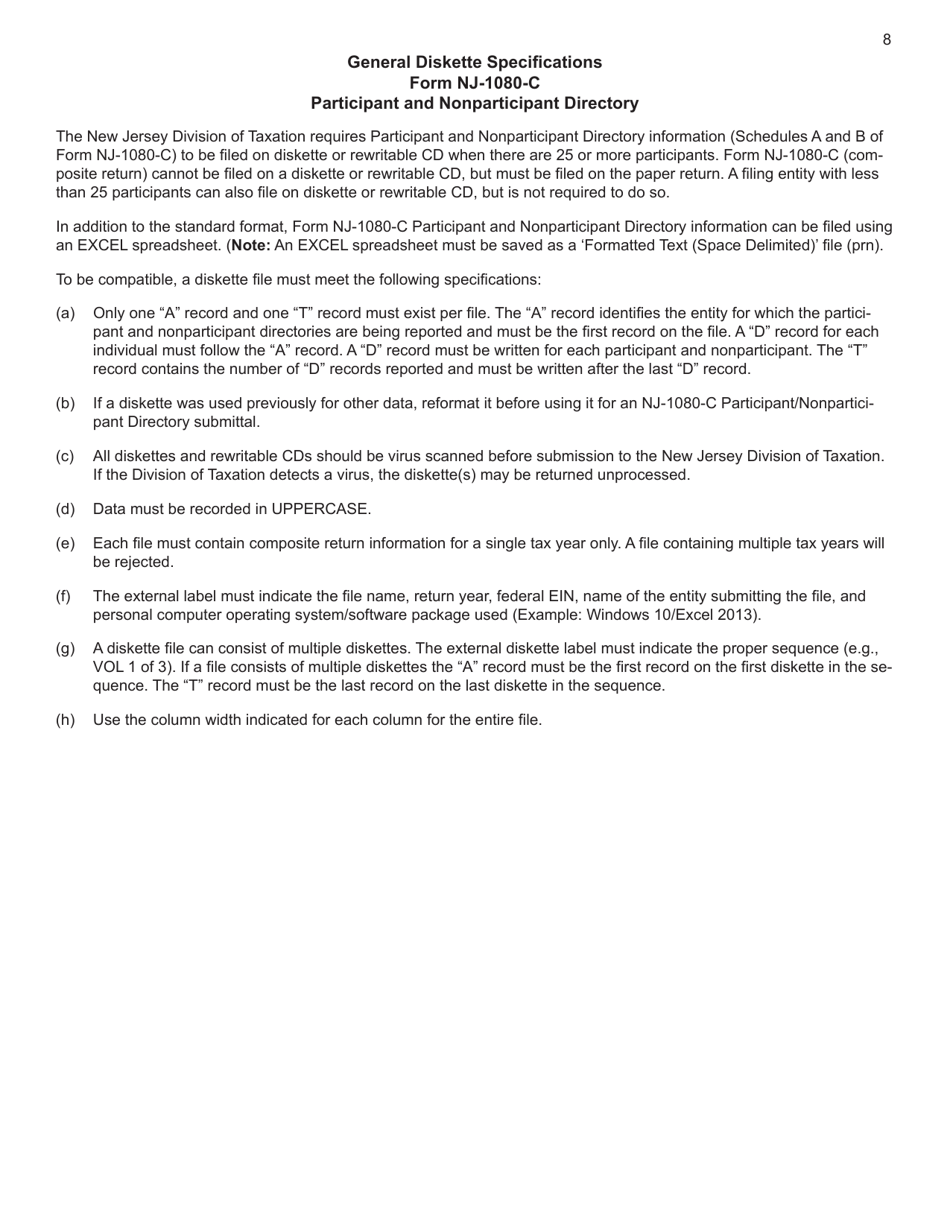 Instructions for Form NJ-1080-C, NJ-1080-E - New Jersey, Page 8