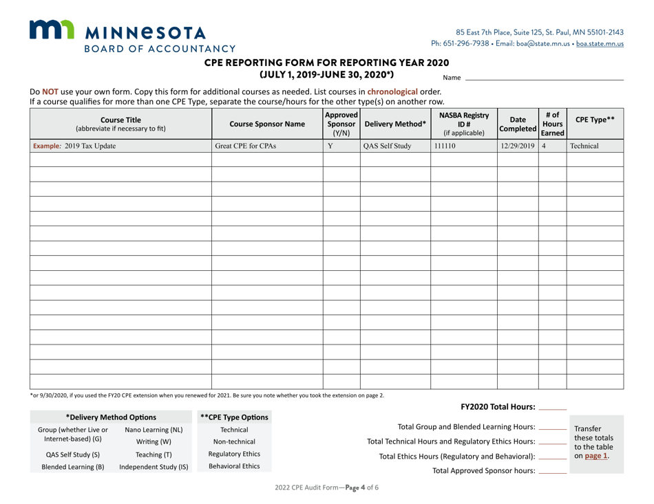 Cpe Audit Form for the Three-Year Reporting Period July 1, 2018-june 30, 2021 - Minnesota, Page 6