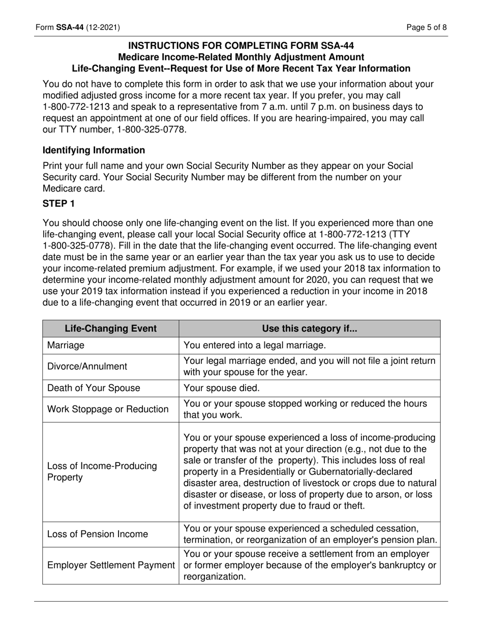 Form SSA-44 Medicare Income-Related Monthly Adjustment Amount - Life-Changing Event, Page 5