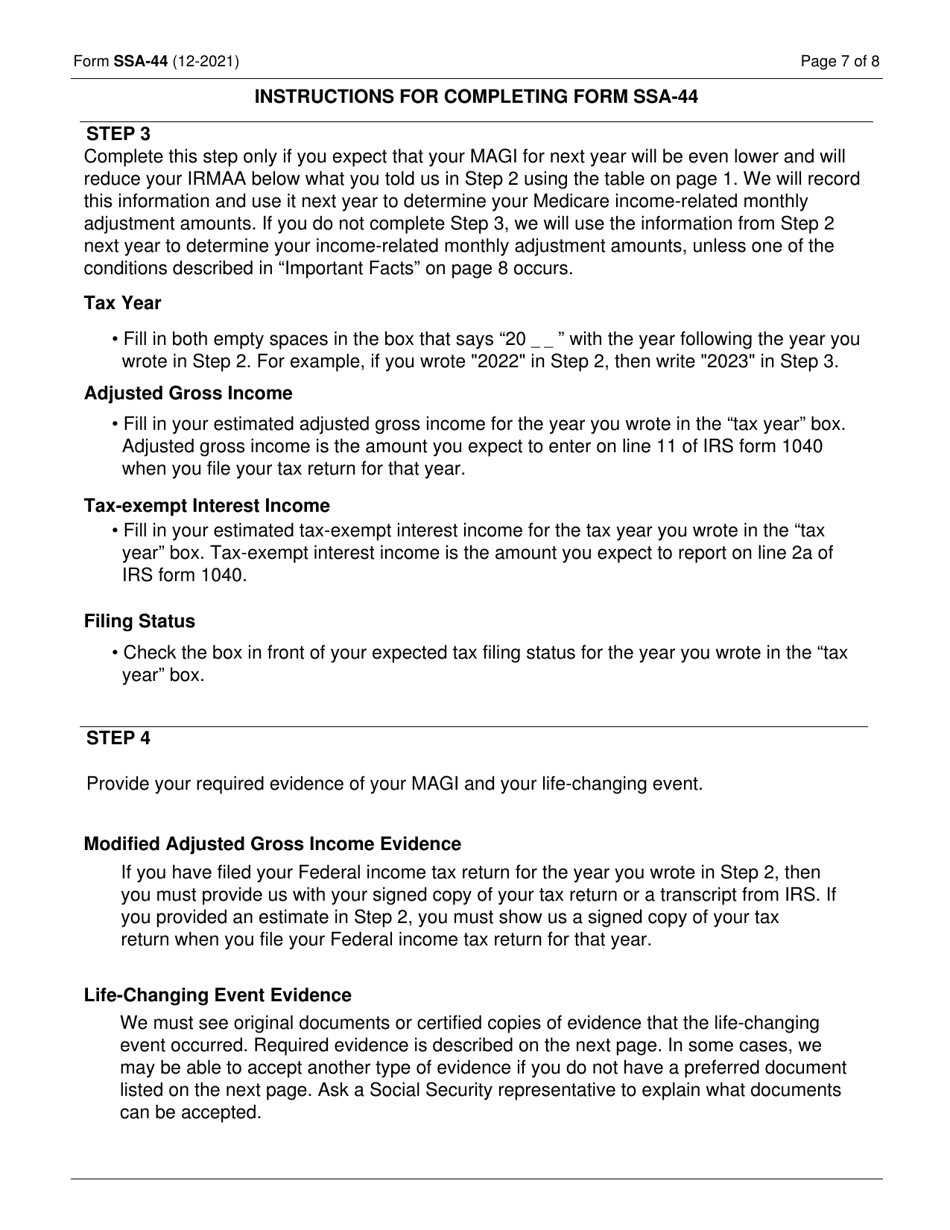 Form SSA-44 Medicare Income-Related Monthly Adjustment Amount - Life-Changing Event, Page 7