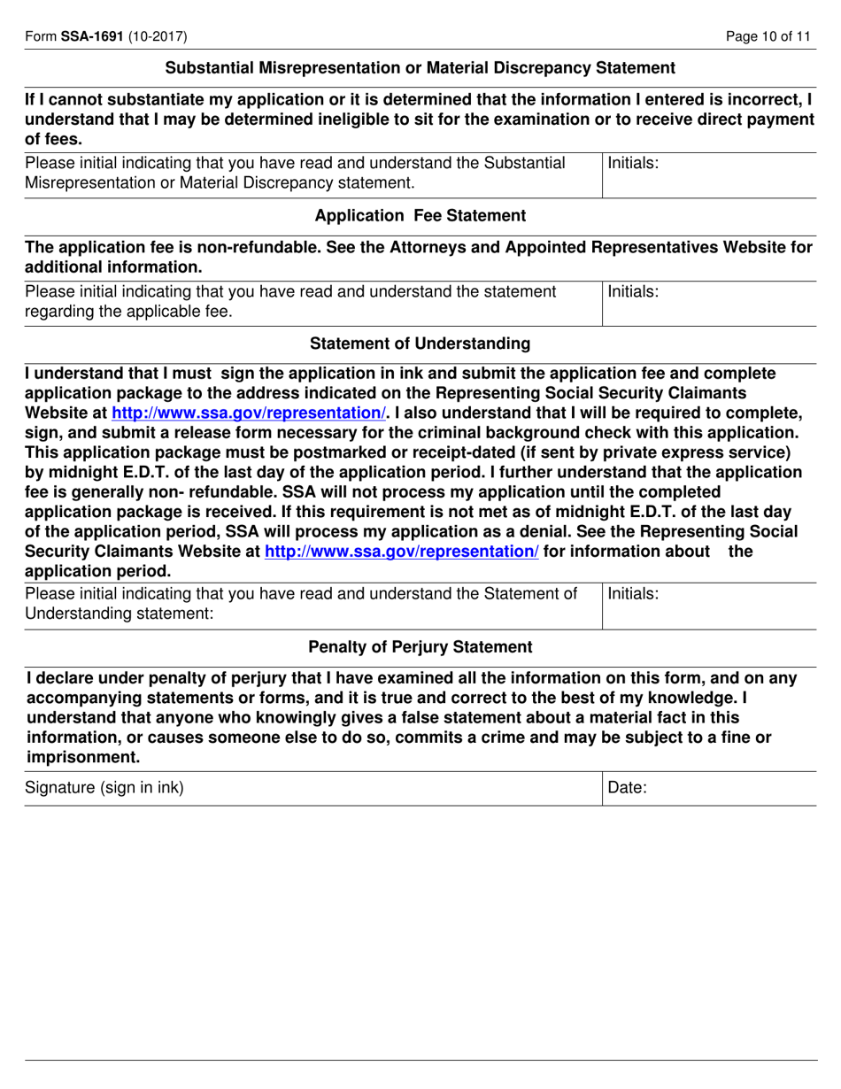 Form SSA-1691 Eligible Non-attorney Representative Application, Page 10