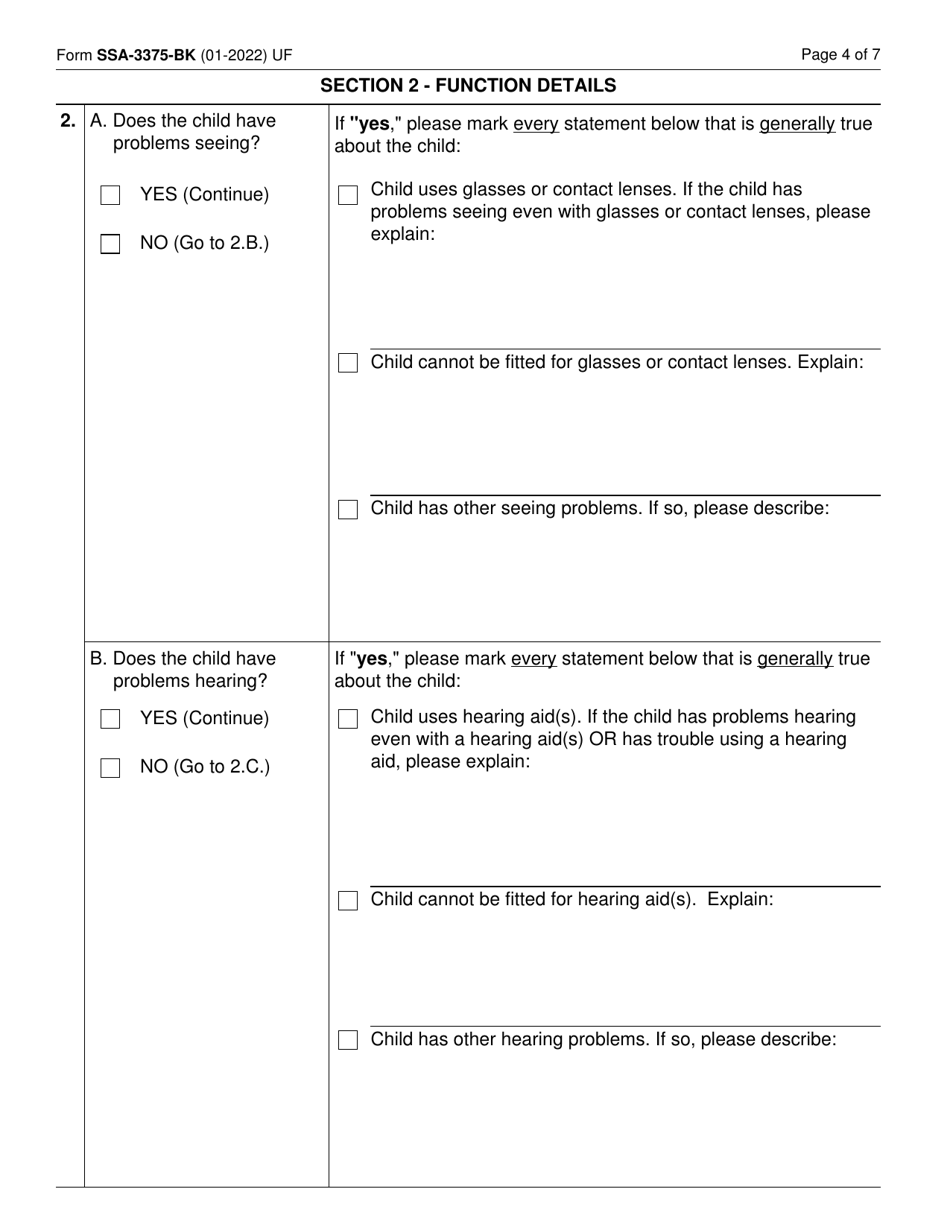 Form Ssa-3375-bk Download Fillable Pdf Or Fill Online Function Report 