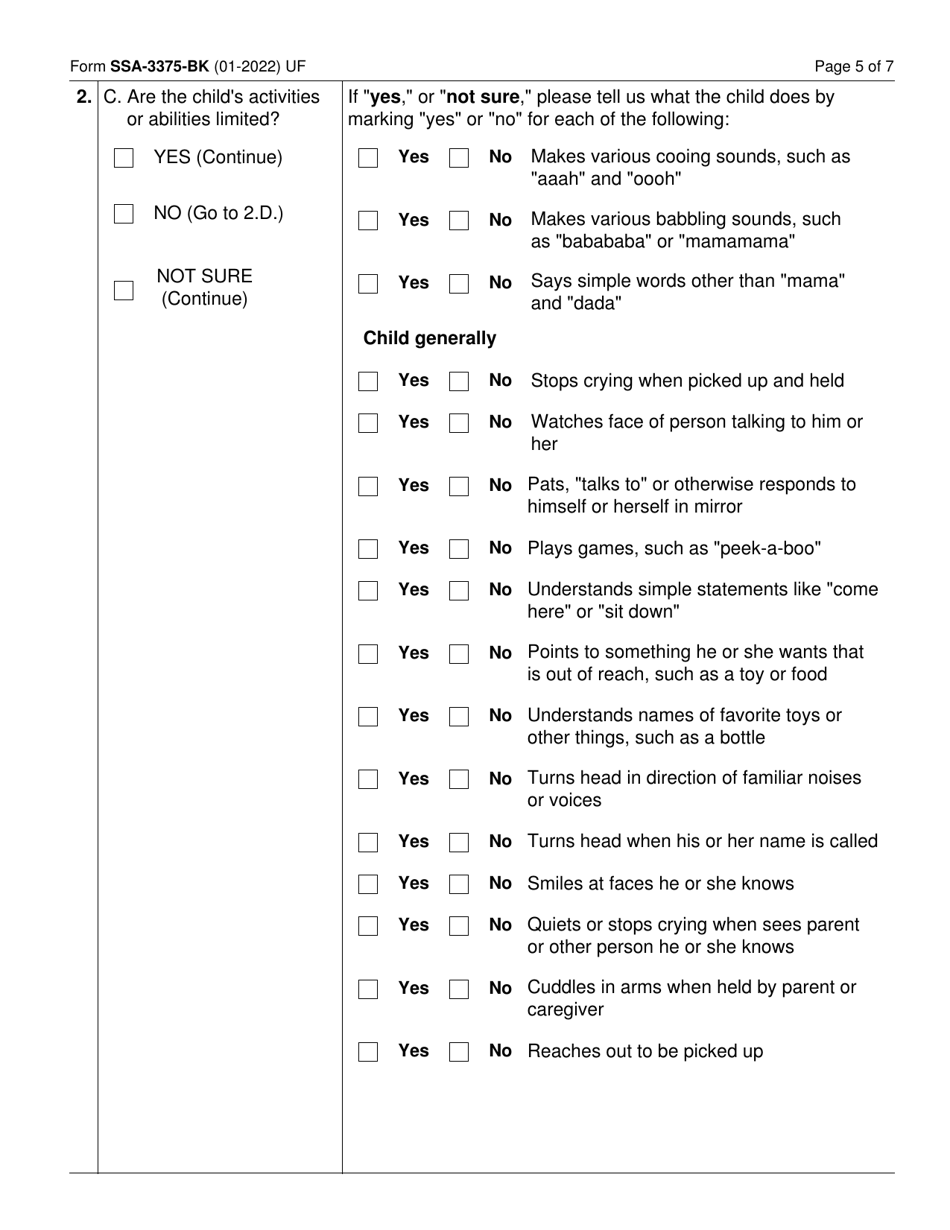 Form SSA3375BK Download Fillable PDF or Fill Online Function Report