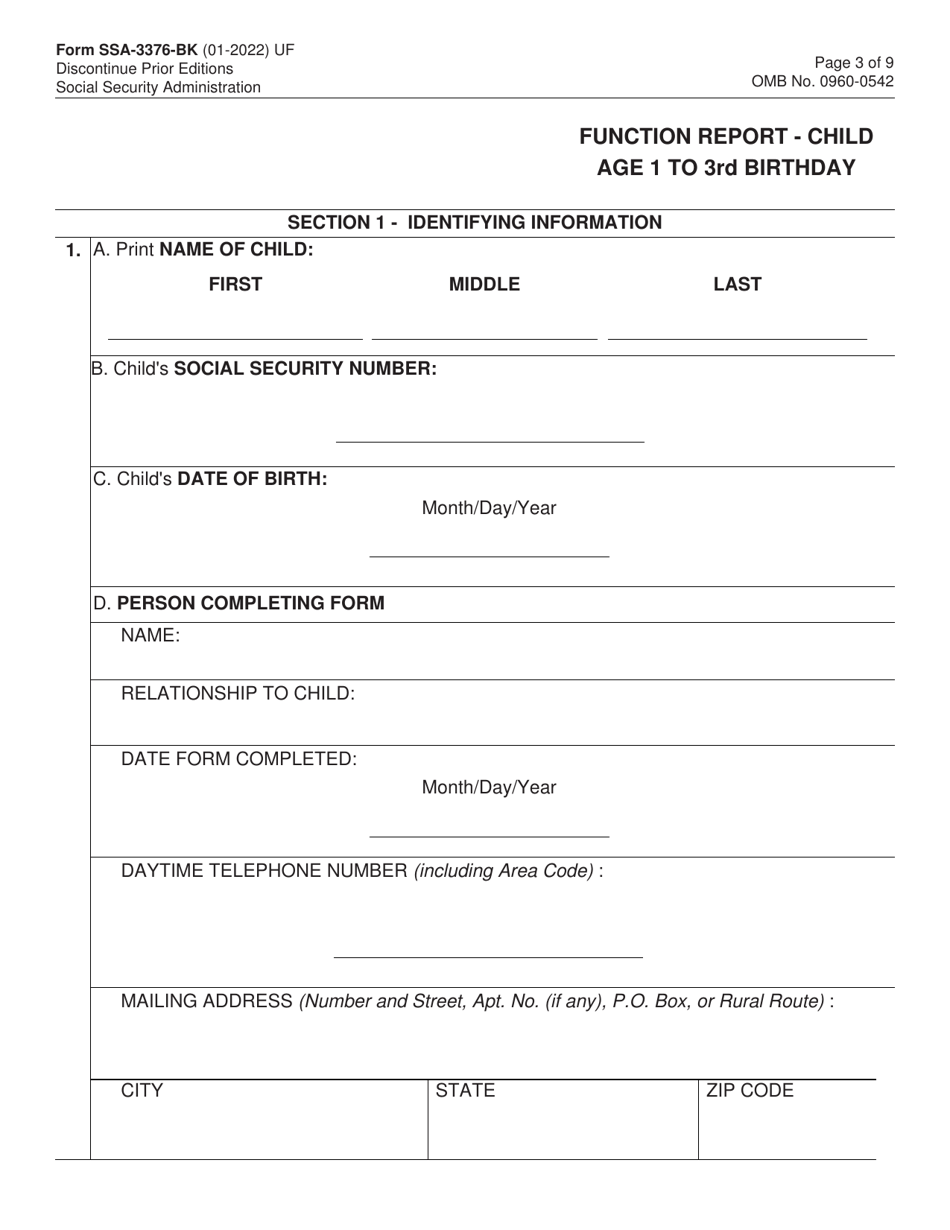 Form SSA-3376-BK Function Report - Child Age 1 to 3rd Birthday, Page 3