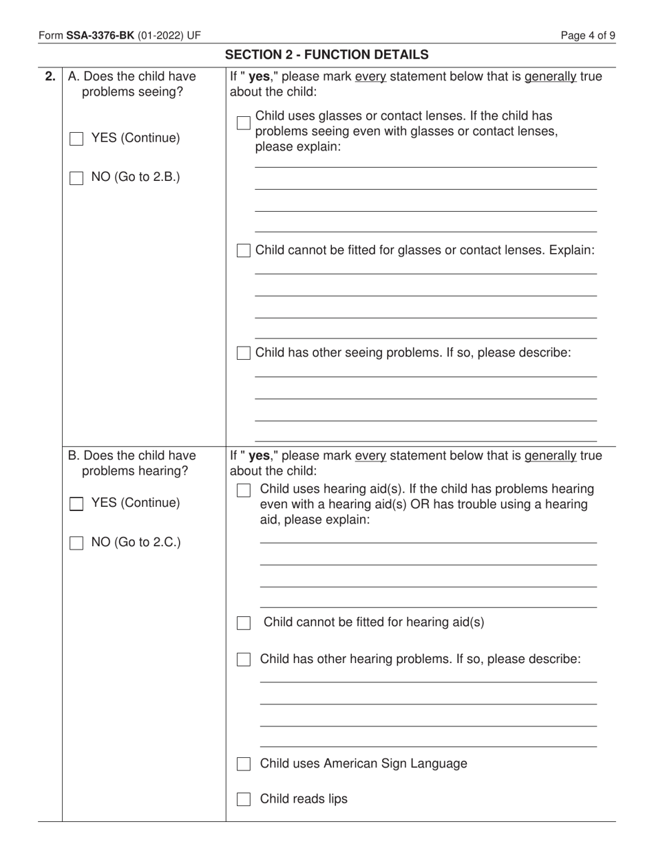 Form SSA-3376-BK Function Report - Child Age 1 to 3rd Birthday, Page 4