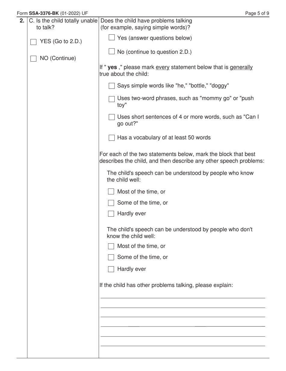 Form SSA3376BK Download Fillable PDF or Fill Online Function Report
