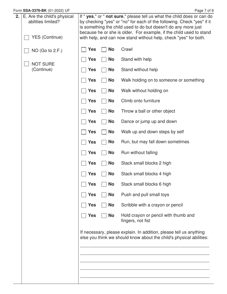 Form SSA3376BK Download Fillable PDF or Fill Online Function Report