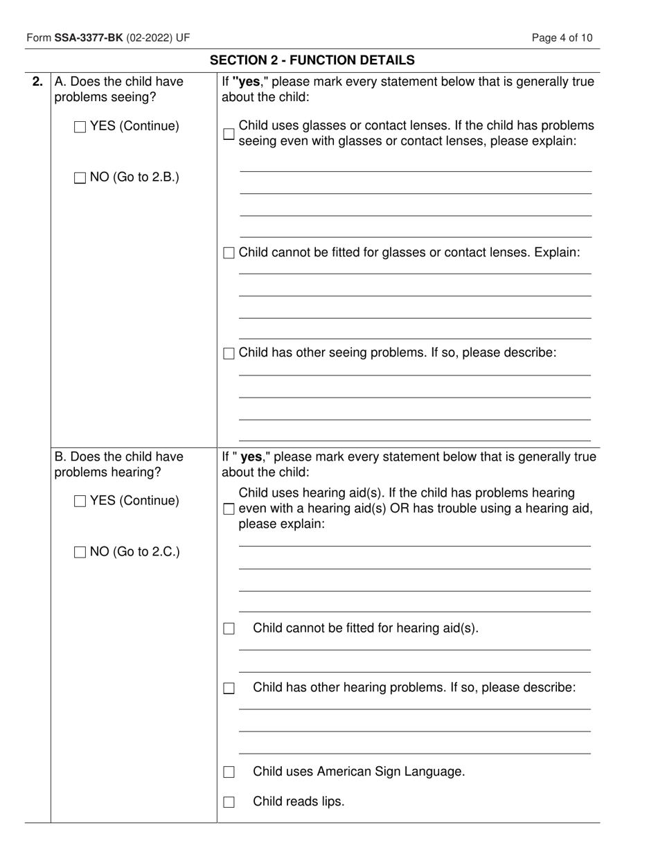 Form SSA3377BK Download Fillable PDF or Fill Online Function Report