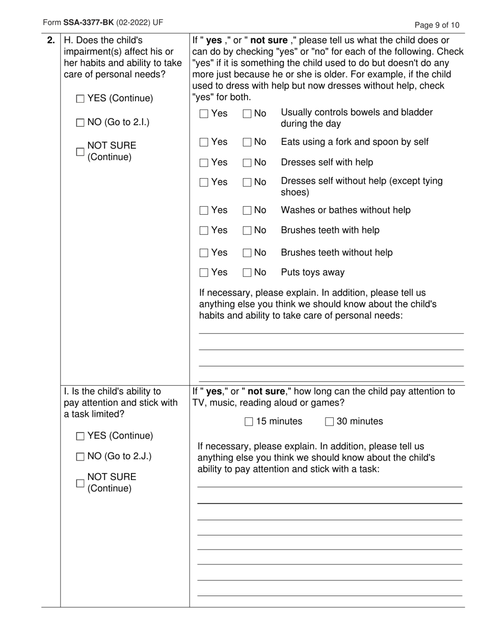 Form SSA-3377-BK Download Fillable PDF or Fill Online Function Report ...