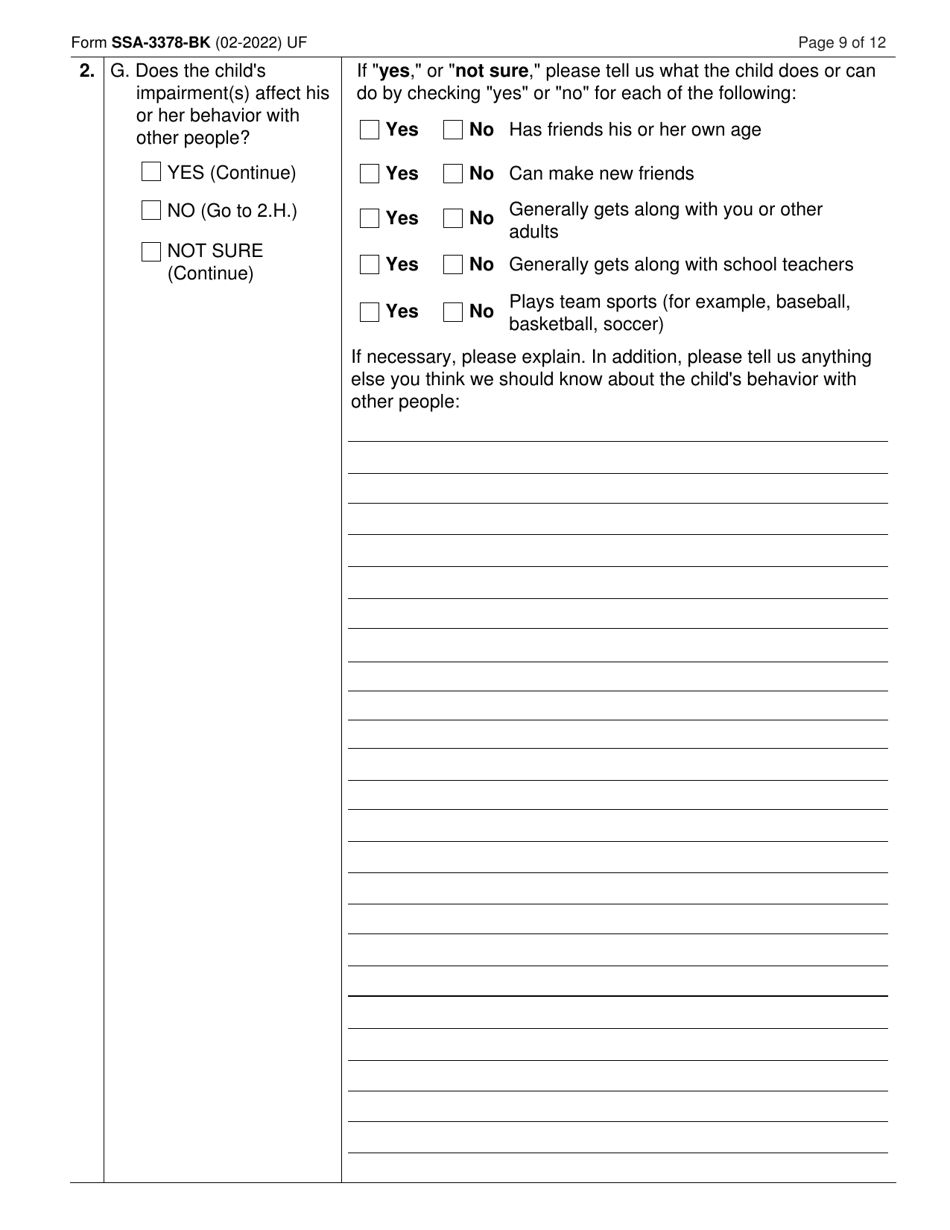 Form SSA3378BK Download Fillable PDF or Fill Online Function Report