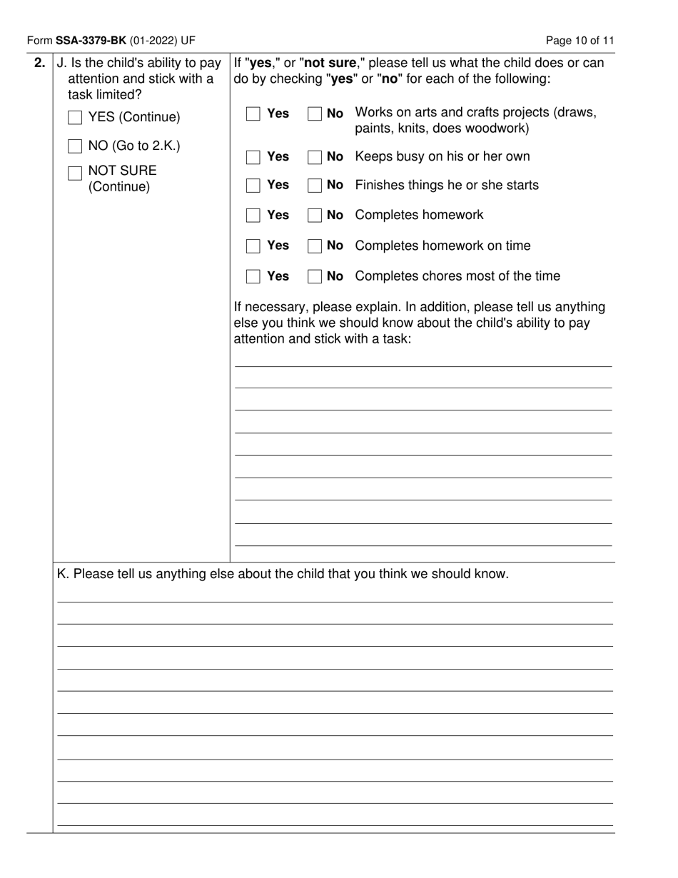 Form SSA-3379-BK Function Report - Child Age 12 to 18th Birthday, Page 10