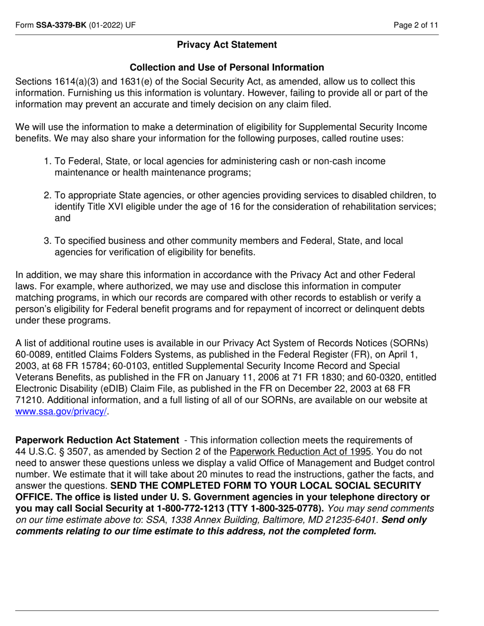 Form SSA-3379-BK Function Report - Child Age 12 to 18th Birthday, Page 2