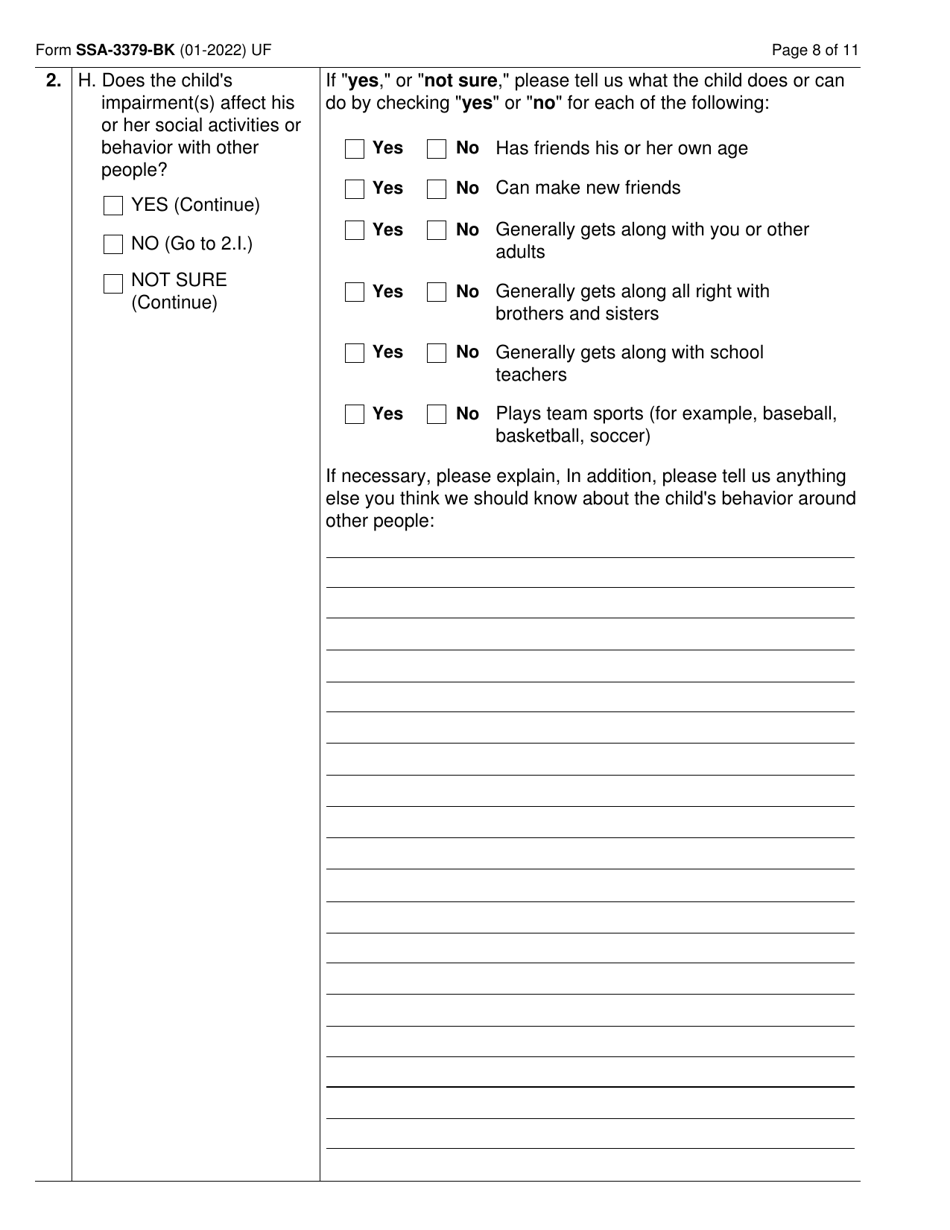 Form SSA3379BK Download Fillable PDF or Fill Online Function Report