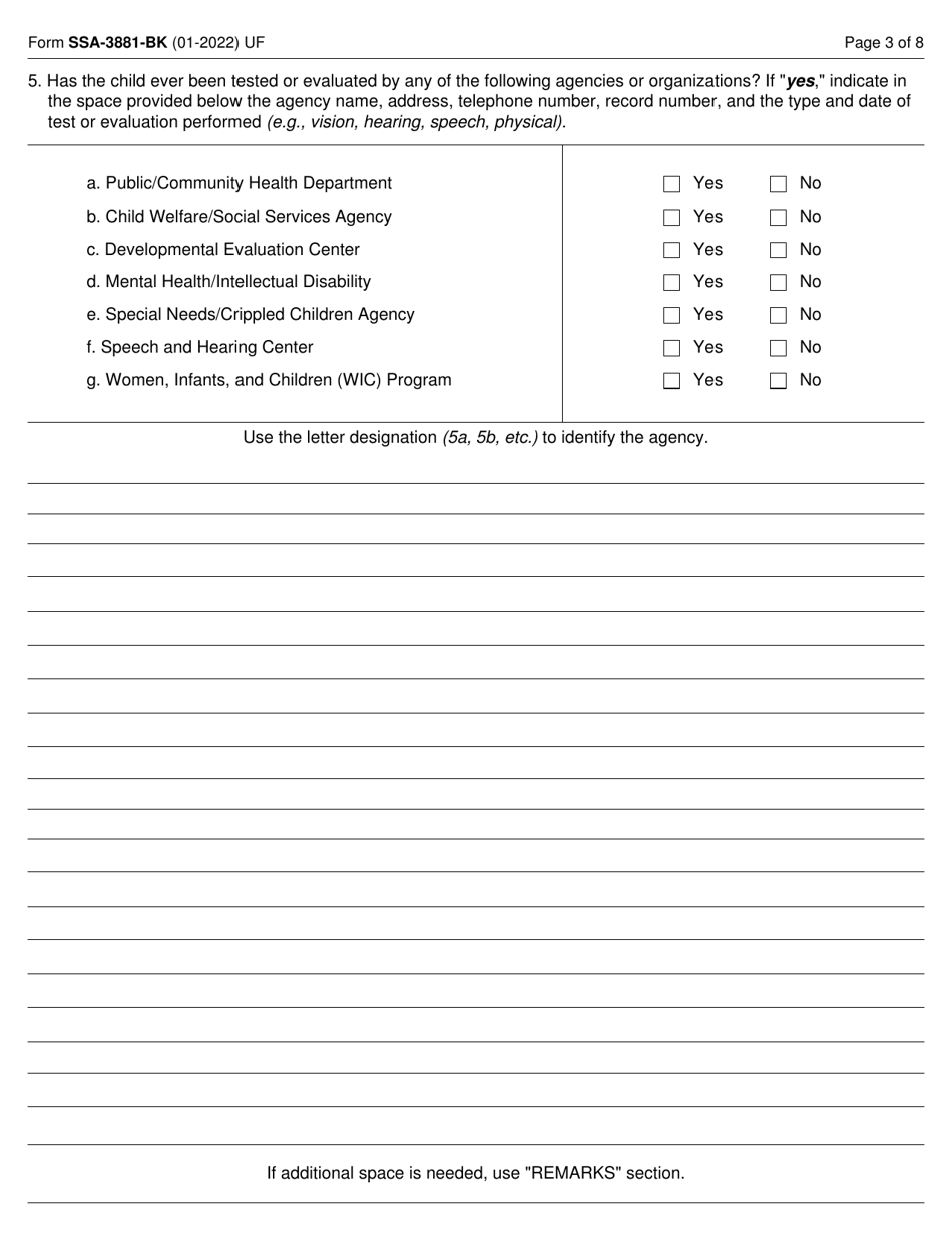 Form SSA-3881-BK Questionnaire for Children Claiming Ssi Benefits, Page 3