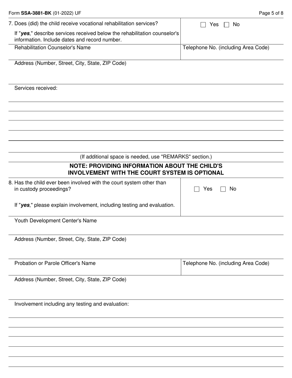 Form SSA-3881-BK Questionnaire for Children Claiming Ssi Benefits, Page 5