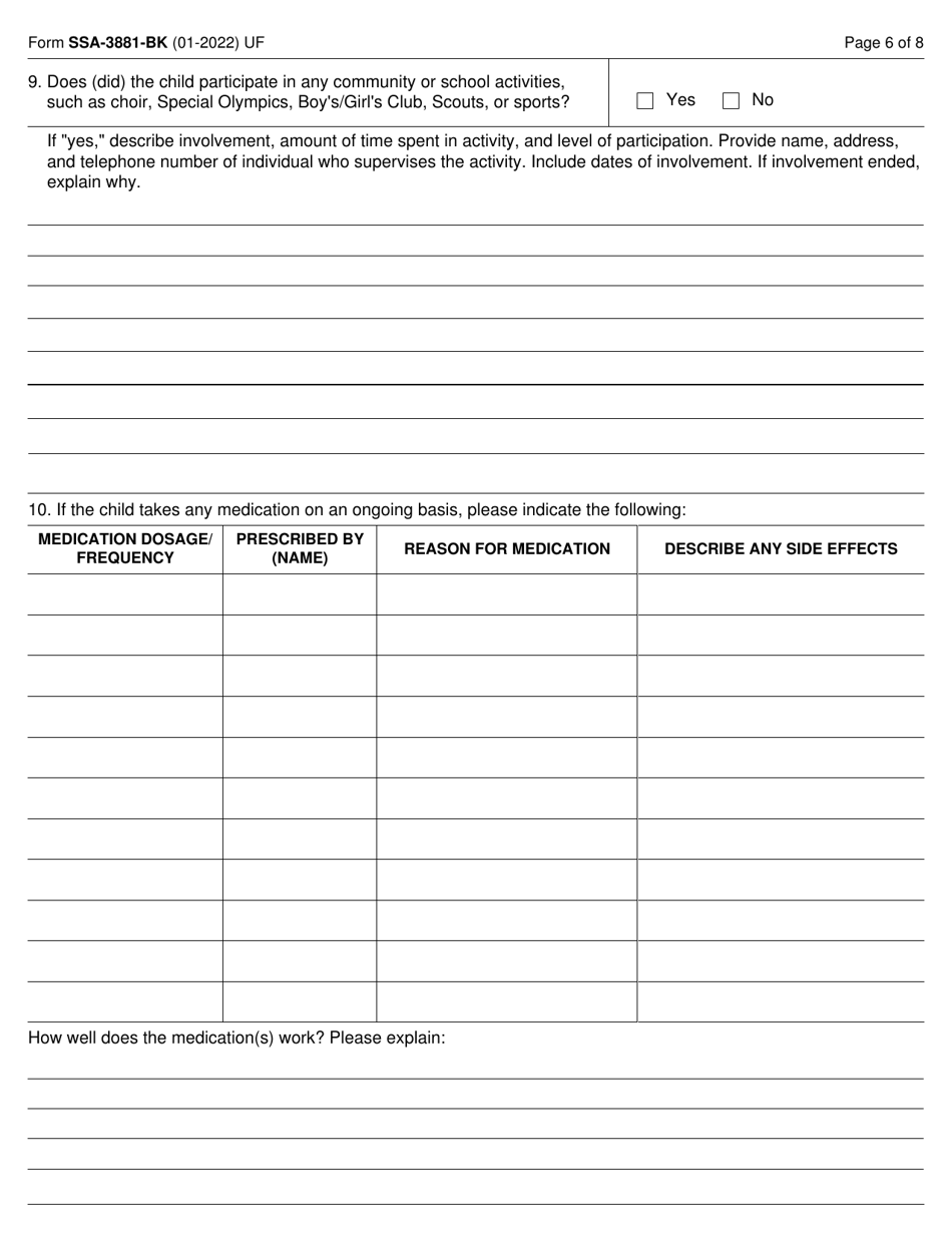 Form SSA-3881-BK Questionnaire for Children Claiming Ssi Benefits, Page 6