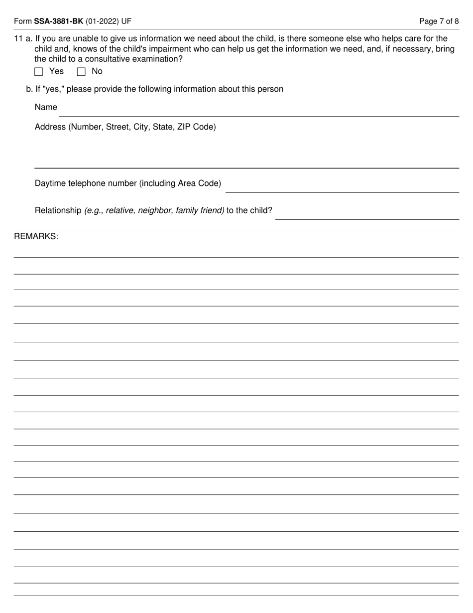 Form SSA-3881-BK Questionnaire for Children Claiming Ssi Benefits, Page 7