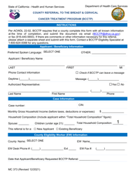 Document preview: Form MC373 County Referral to the Breast and Cervical Cancer Treatment Program (Bcctp) - California