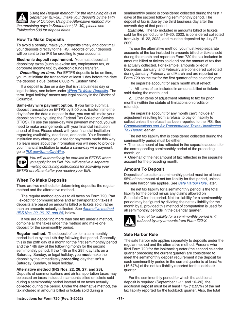 Instructions for IRS Form 720 Quarterly Federal Excise Tax Return, Page 11