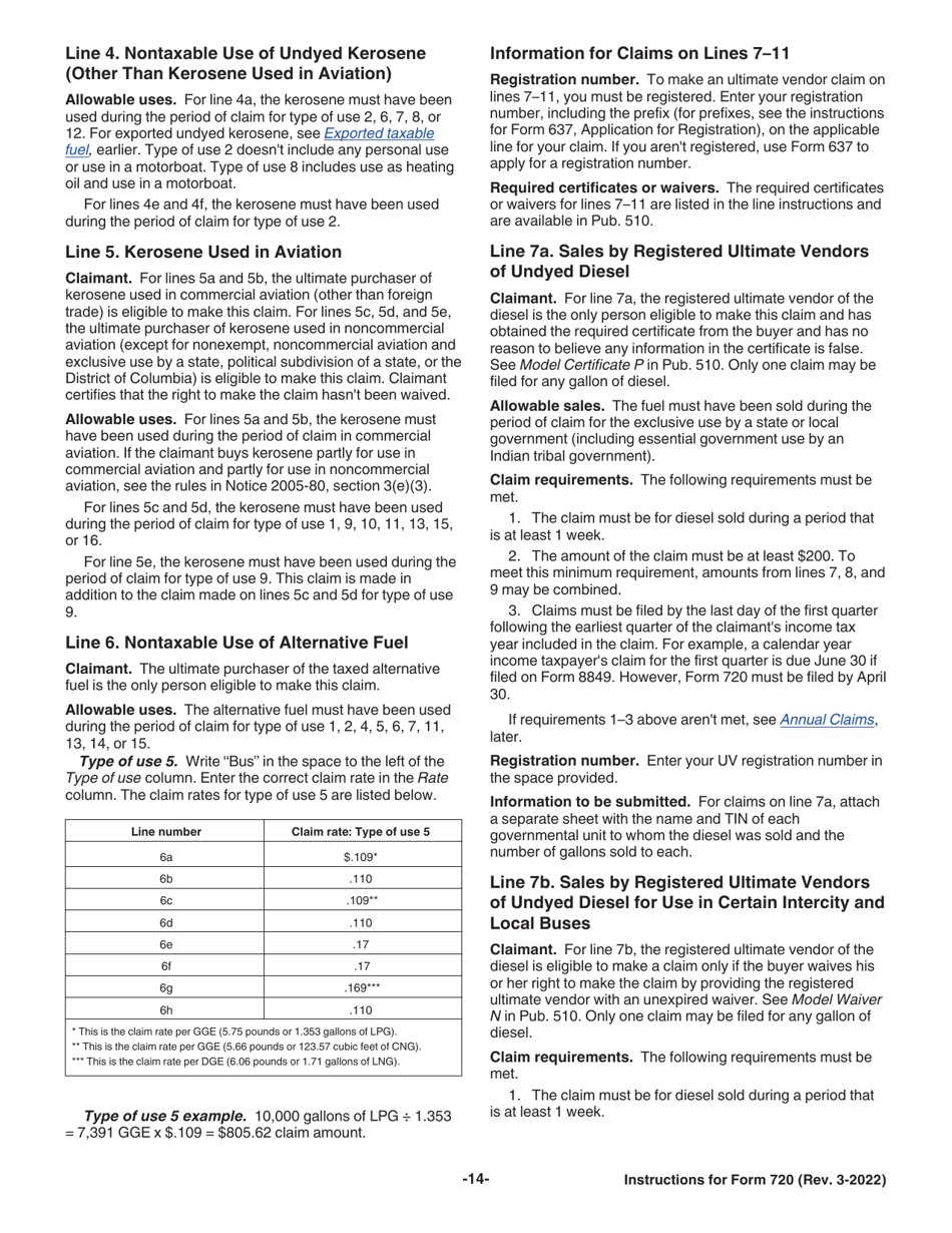 Instructions for IRS Form 720 Quarterly Federal Excise Tax Return, Page 14