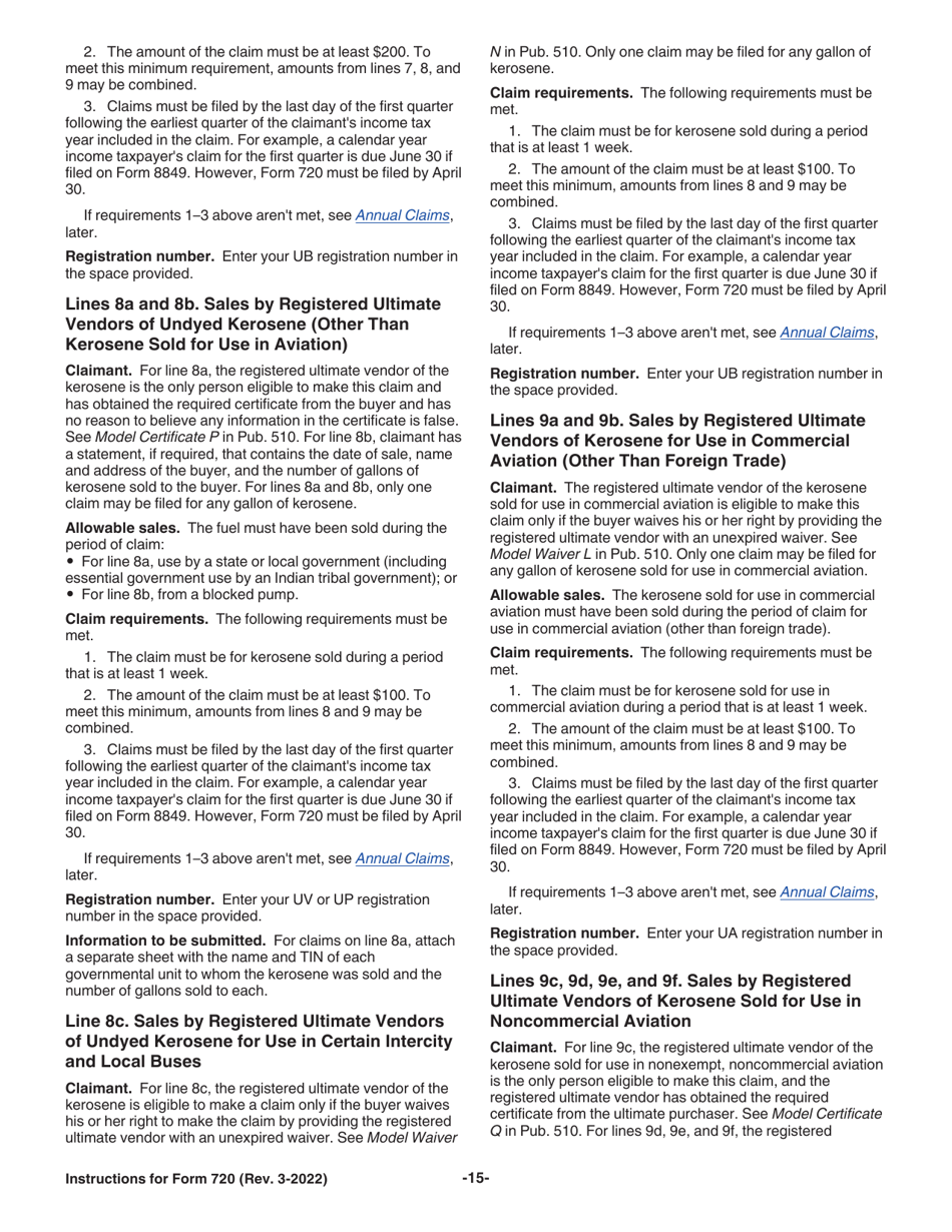 Instructions for IRS Form 720 Quarterly Federal Excise Tax Return, Page 15