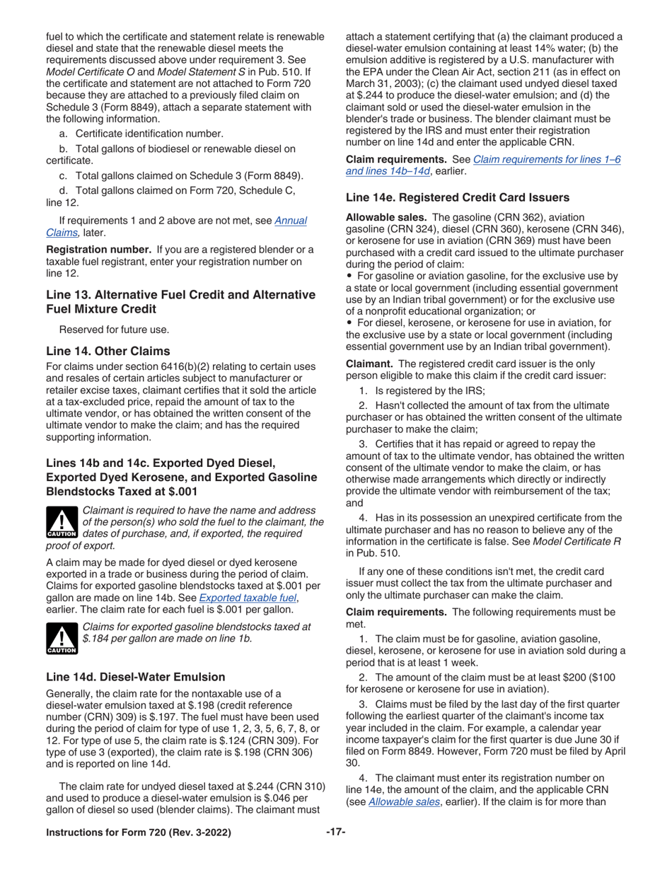 Instructions for IRS Form 720 Quarterly Federal Excise Tax Return, Page 17