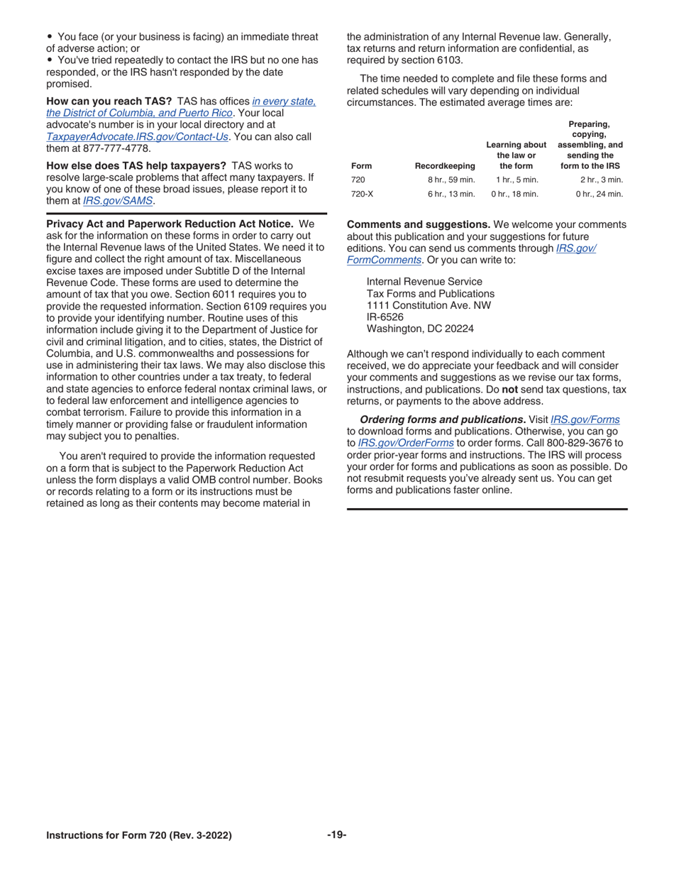 Instructions for IRS Form 720 Quarterly Federal Excise Tax Return, Page 19