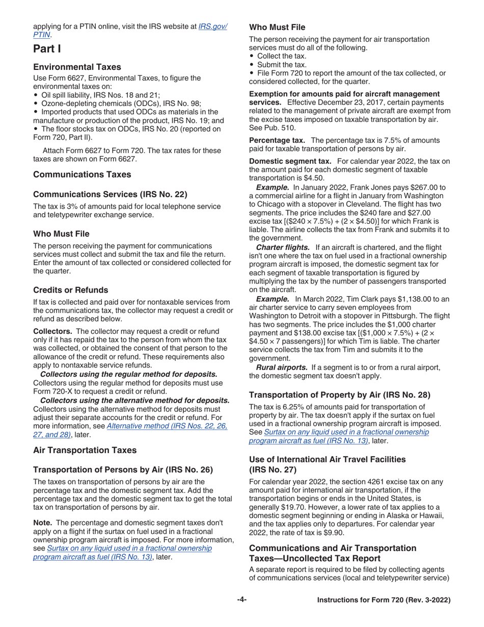 Instructions for IRS Form 720 Quarterly Federal Excise Tax Return, Page 4