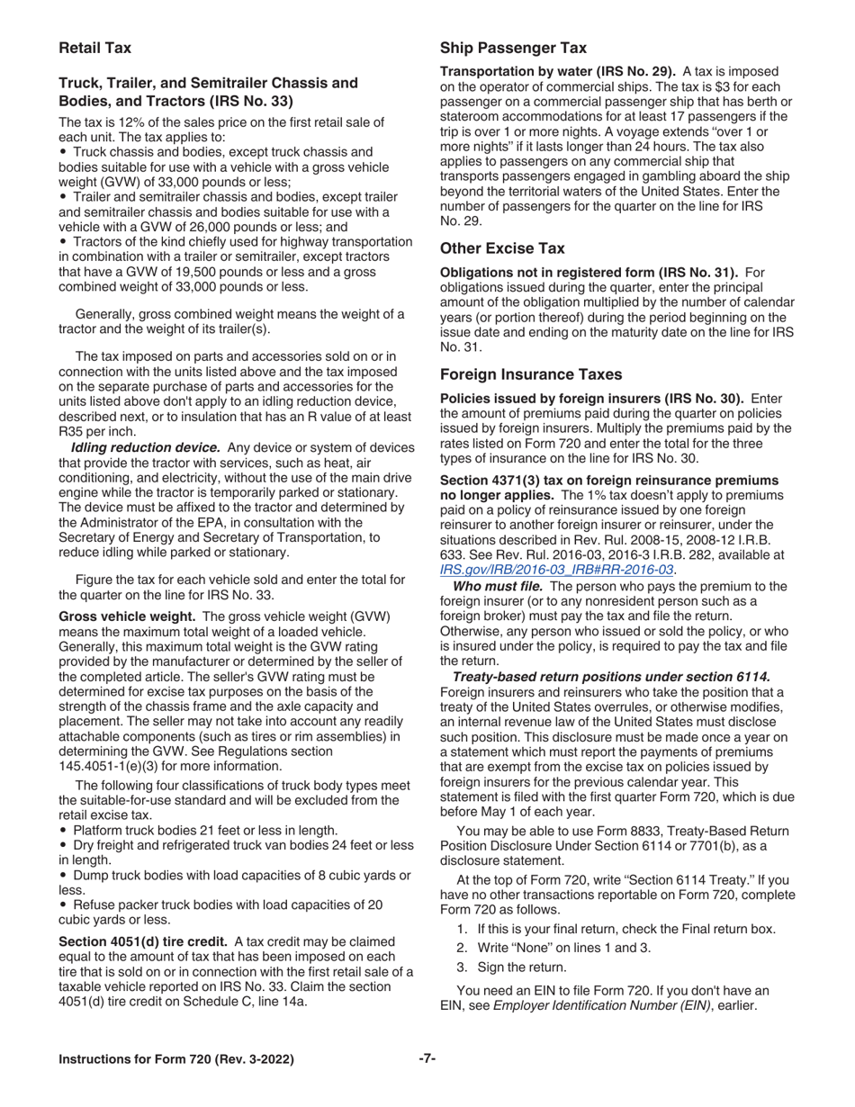 Instructions for IRS Form 720 Quarterly Federal Excise Tax Return, Page 7