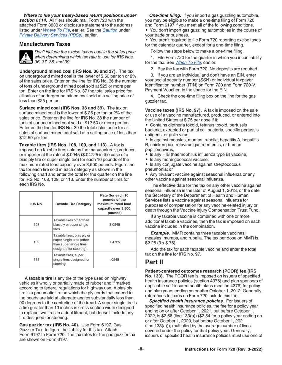 Instructions for IRS Form 720 Quarterly Federal Excise Tax Return, Page 8