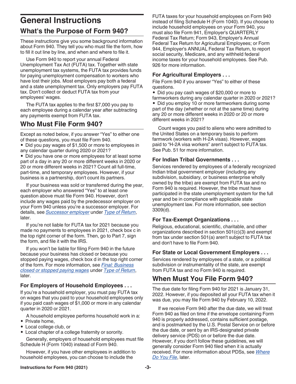Instructions for IRS Form 940 Employers Annual Federal Unemployment (Futa) Tax Return, Page 3