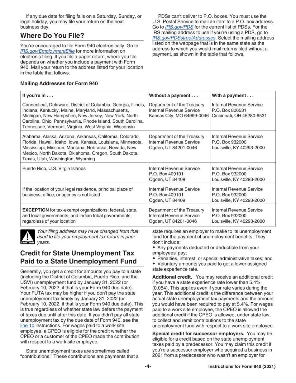 Instructions for IRS Form 940 Employers Annual Federal Unemployment (Futa) Tax Return, Page 4