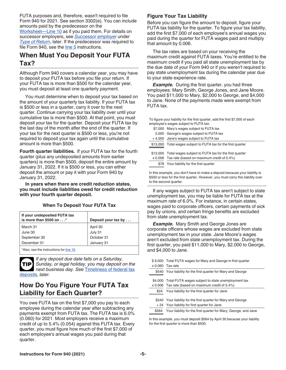 Instructions for IRS Form 940 Employers Annual Federal Unemployment (Futa) Tax Return, Page 5