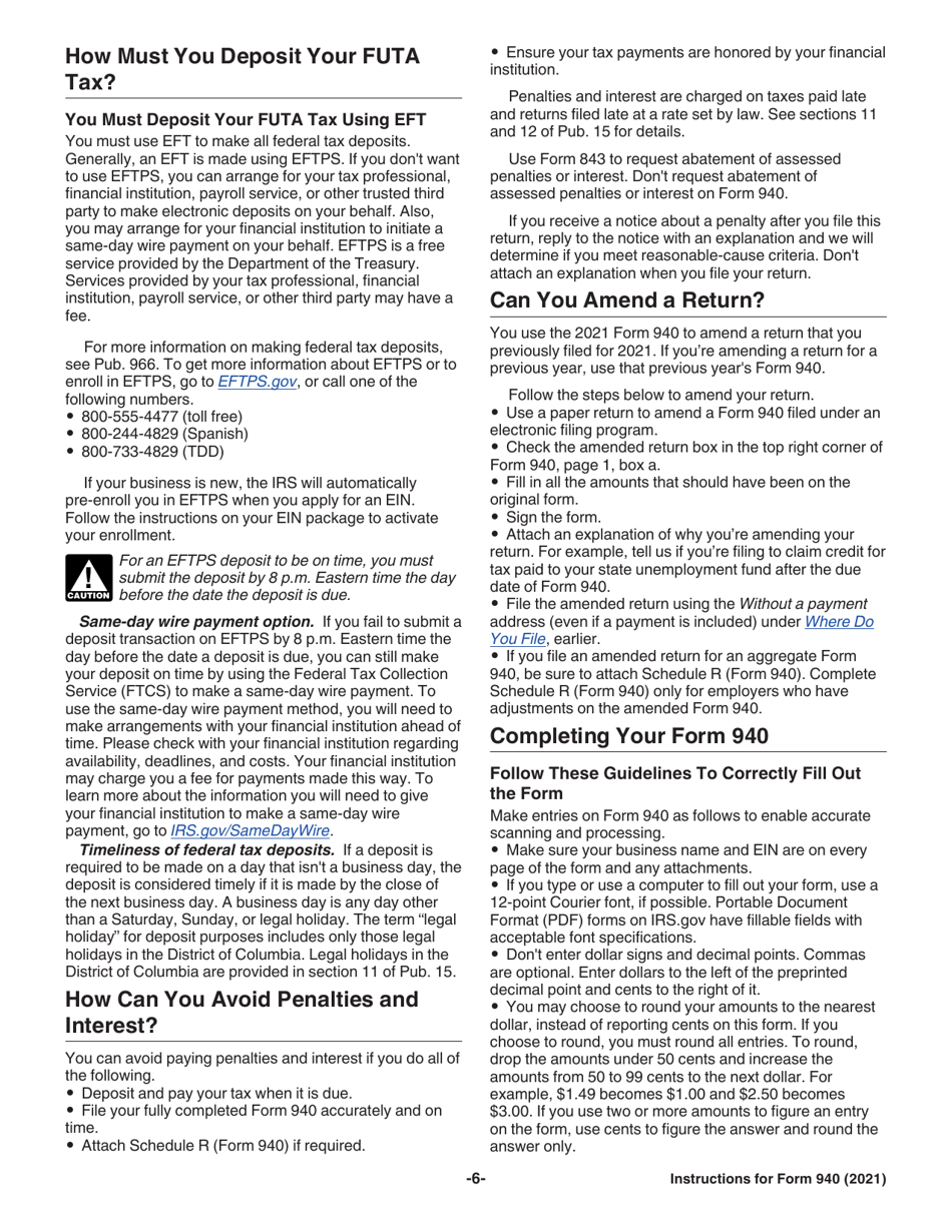 Instructions for IRS Form 940 Employers Annual Federal Unemployment (Futa) Tax Return, Page 6