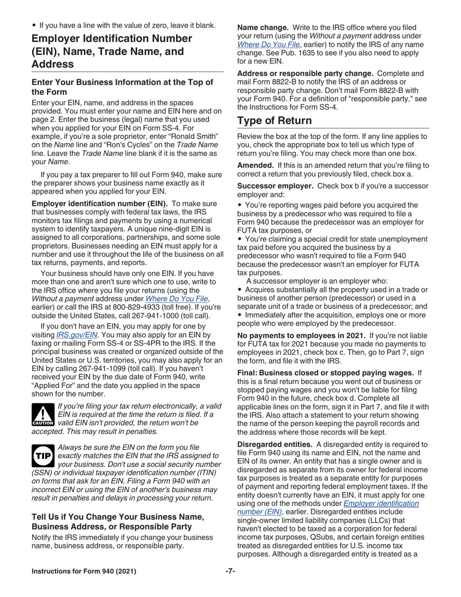Instructions for IRS Form 940 Employers Annual Federal Unemployment (Futa) Tax Return, Page 7